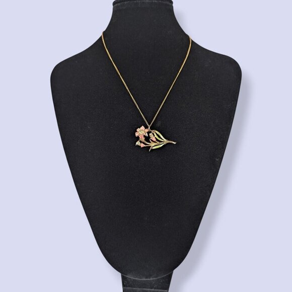 (2/$20) V. Floral Brooch Pendant Necklace - Picture 2 of 6
